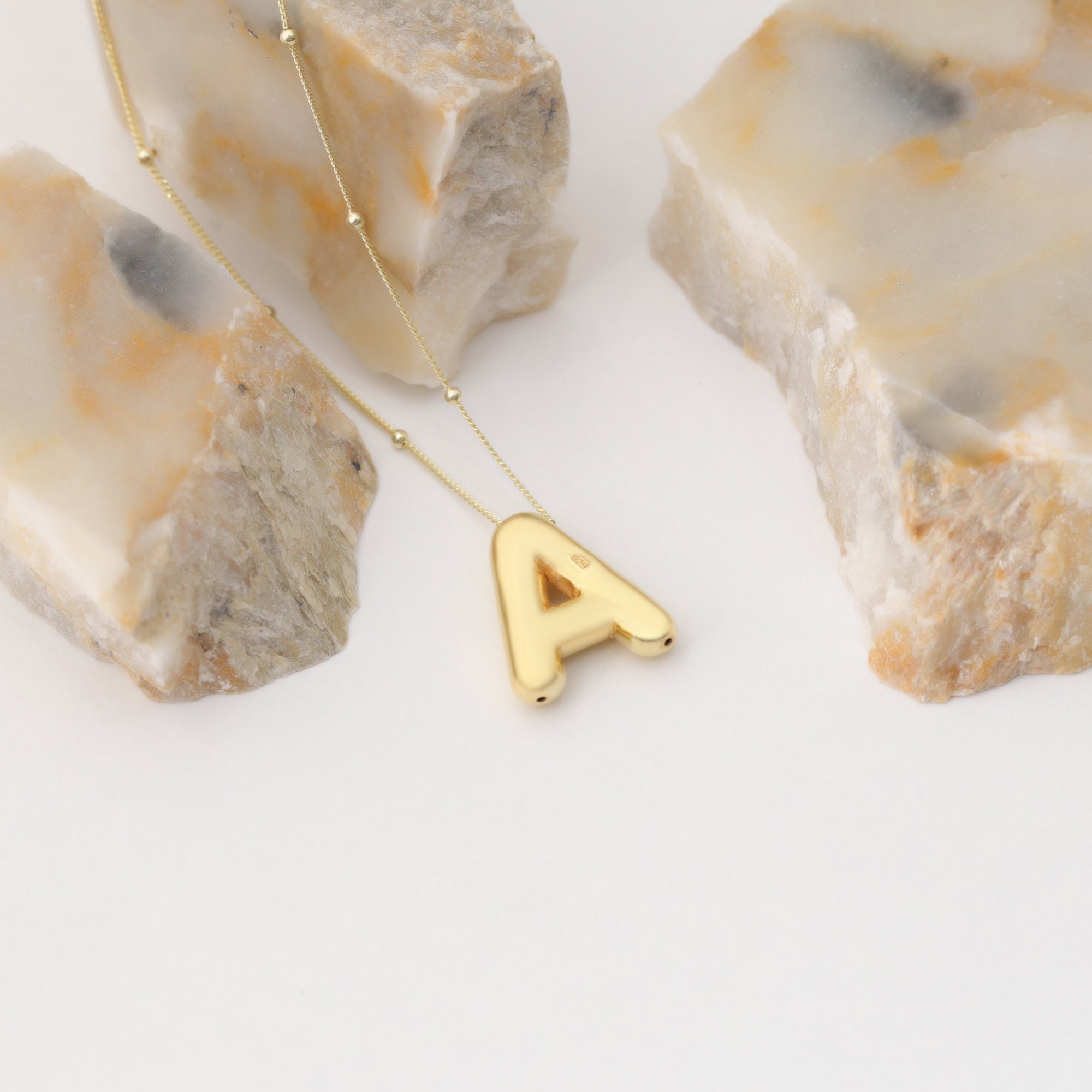 3D Bubble Letter Name Necklace - Custom Gold Initial Jewelry | Personalized Balloon Necklace