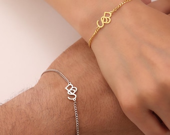 Pulsera personalizada con iniciales entrelazadas: joyería de plata de ley para parejas