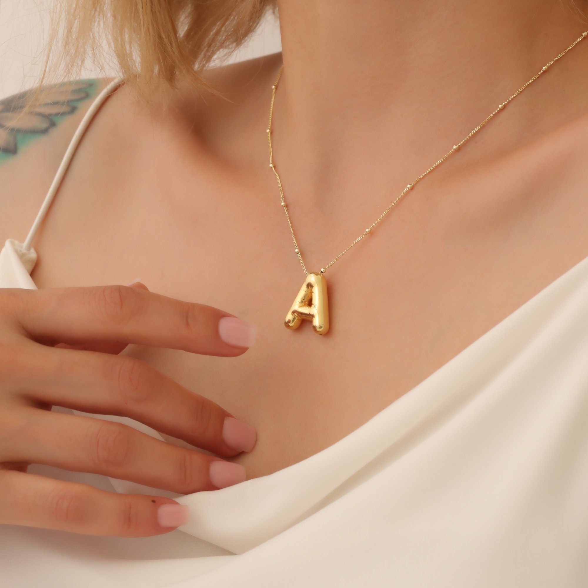 3D Bubble Letter Name Necklace - Custom Gold Initial Jewelry | Personalized Balloon Necklace