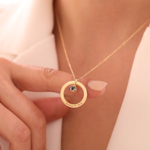 Collar con nombre y piedra de nacimiento personalizado, collar con piedra de nacimiento personalizada, joyería con nombre familiar, regalo para mamá, collar con nombre familiar grabado