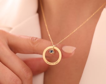 Personalized Birthstone Necklace, Sterling Silver Family Name Jewelry