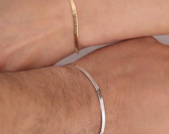 Sterling Silver Couple Bracelet: Matching Herringbone Chain, Engraved 'I love you'
