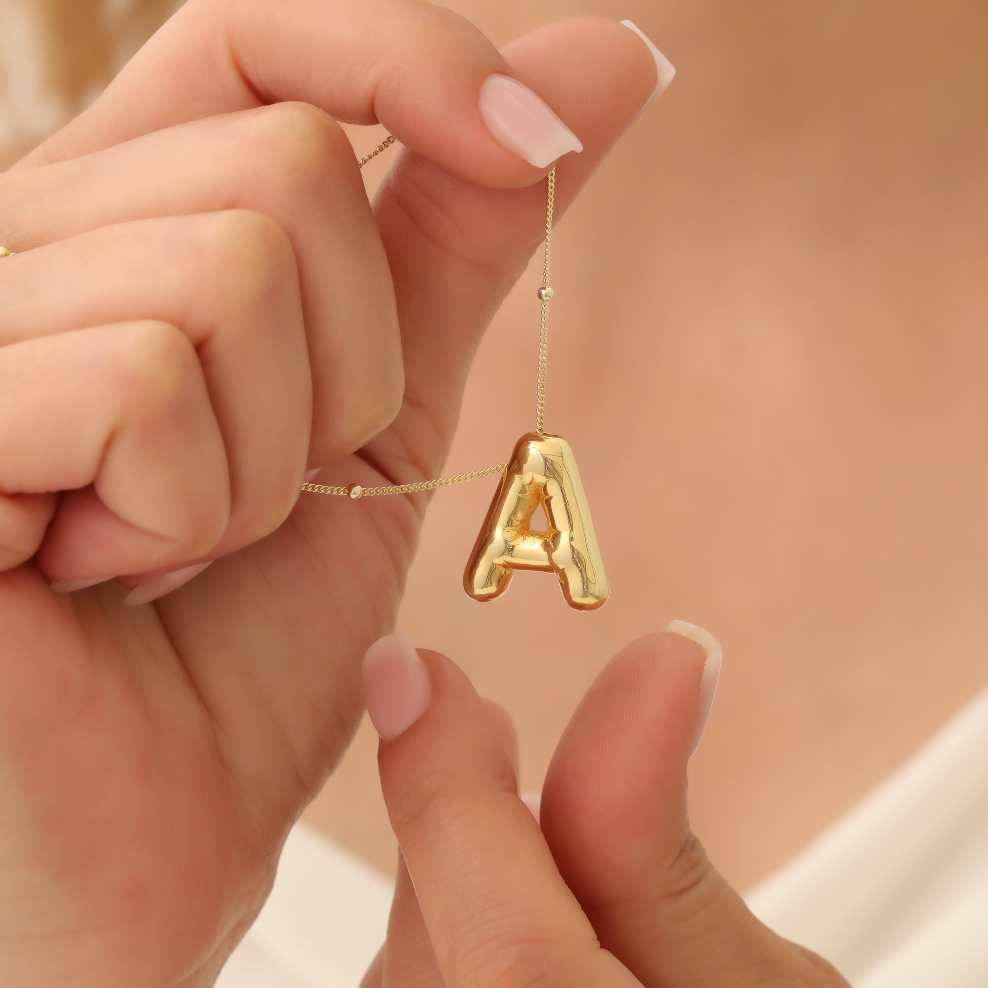 3D Bubble Letter Name Necklace - Custom Gold Initial Jewelry | Personalized Balloon Necklace