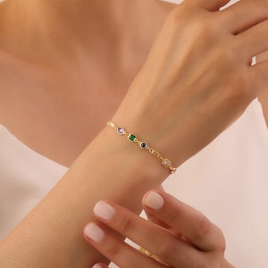 Dainty Multi-Stone Bracelet, Gemstone Charm Bracelet, Multicolor Colorful Bracelet,  Christmas Gift