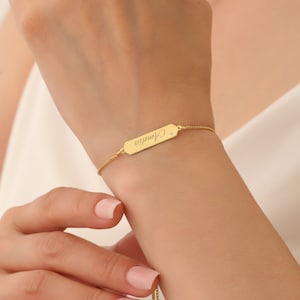 Engraved Dainty Name Bar Bracelet, Personalized Bar Bracelet, Custom Name Bracelet, Engraved Bar Bracelet, Mother's Day Gift