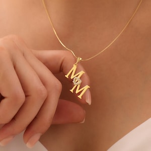 Custom Double Initial Necklace with Heart, Two Interlocking Special Custom Design Letter Necklace, Christmas Gift
