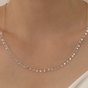 Elegant halsband med flera CZ-stenar, 14K guldpläterat sterlingsilver