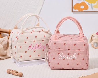 Personalized  Lunchbox Bag for Girls,Custom Corduroy Lunch Bag With Name, Gift for Kid,Kid Tote bag,Embroidered Backpack,Back to School Gift