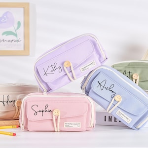 Astuccio portapenne con nome personalizzato, regalo di Natale per bambini, borsa in tela per bomboniere di compleanno, astuccio in tela, accessori per bambini e scuola materna, ritorno a scuola