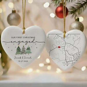 Custom Engagement Map Heart Ornament, First Christmas Engaged Gift