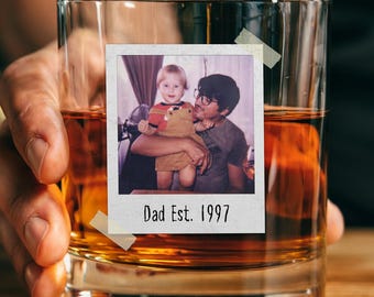 Personalized Dad Photo Whiskey Glass, Custom Father's Day Gift