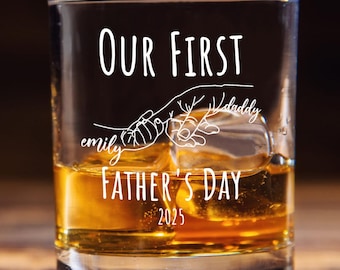 First Fathers Day Gift, New Dad Whiskey Glass Personalized With Baby Name, Our First Father's Day Gift for Daddy 2025