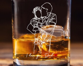 First Fathers Day Gift from Baby, New Dad Whiskey Glass, Custom Portrait Outline Gift For Dad, First Time Dad Gift for Husband from Wife