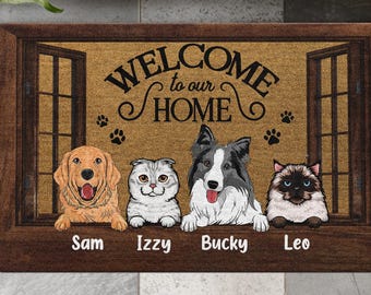 Personalized Dog Cat Doormat, Pet Welcome Mat, Housewarming Gift