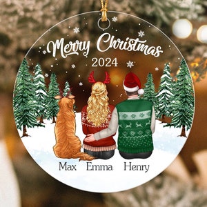 Personalized Family Ornament and Pets, Family Christmas Ornament 2024, Family with Dog Ornament, Custom Dog Cat Ornament, Christmas Gifts