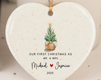 Our First Christmas Married Ornament, Personalized Mr & Mrs Ornament Gift for Newlywed Couple