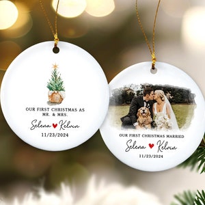 Custom First Christmas Married Ornament 2024, Wedding Photo Ornament, Just Married Ornament, Mr & Mrs Ornament, Newlywed Christmas Gift