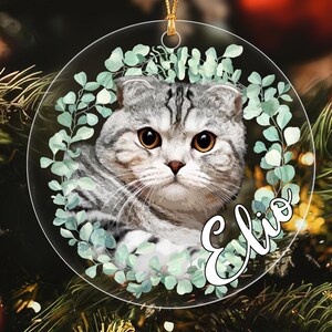 Custom cat Photo Christmas Ornament 2024, Personalized Cat Ornament with Photo & Name, Cat Christmas Ornament, Christmas Gift for Cat Lovers