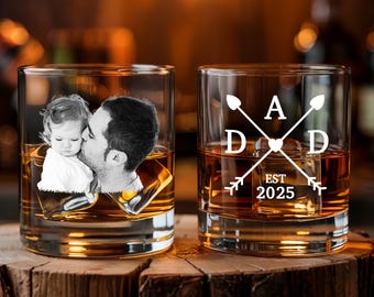 First Fathers Day Gift from Baby, Personalized New Dad Whiskey Glass with Photo and DAD EST 2025, Custom Gift for First Time Dad Gif