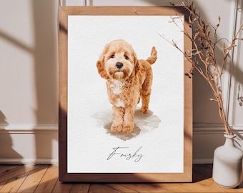 Custom Watercolor Pet Portrait, Dog Portrait From Photo Gift, Personalized Pet Painting Print, Dog Memorial Gift, Gift For Pet Owner