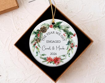 Personalized Ceramic Engagement Ornament 2026, Just Engaged Keepsake Gift