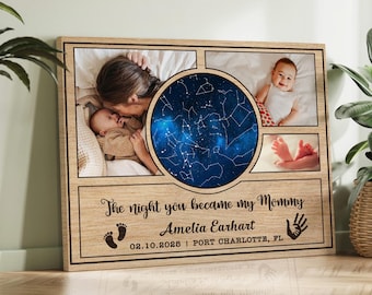 First Mothers Day Gift, Custom Star Map By Date With Photo Gift For Mom
