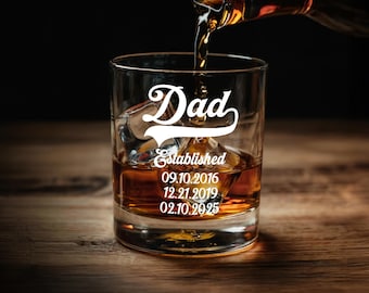 Fathers Day Gift for Dad from Kids, Dad Established Whiskey Glass, Personalized Gift for Husband from Wife, Dad Gift from Son Daughter
