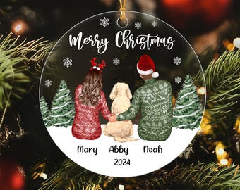Personalized Couple With Dog Ornament 2025, Custom Couple And Dog Christmas Acrylic Ornament, Dog Couple Holiday Christmas Keepsake Gift