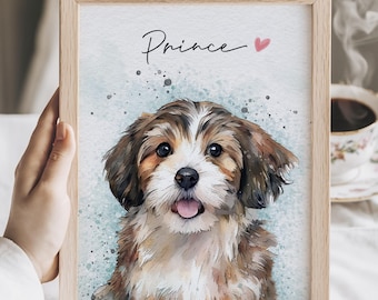Custom Watercolor Pet Portrait from Photo, Gift for Dog Lovers
