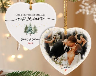 Personalized First Christmas Ornament, Mr & Mrs Photo Keepsake