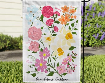 Personalized Grandma Birth Flower Garden Flag, Family Keepsake Gift