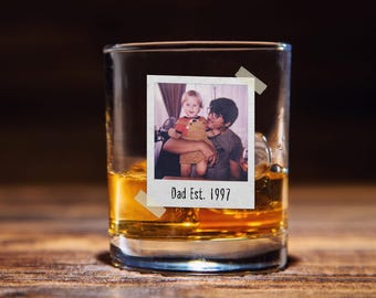 Dad Est Whiskey Glass, Fathers Day Gift For Dad Whiskey Glass with Photo, Dad Est Photo Whiskey Glass Gift for Dad, Gift from Kids or Wife