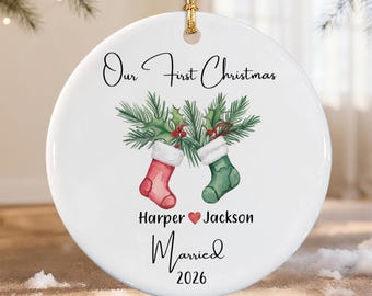 Personalized First Christmas Married Ornament, Christmas Stocking Keepsake for Newlyweds