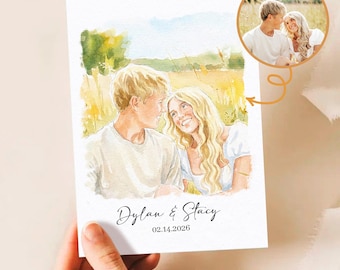 Personalized Watercolor Portrait Card, Custom Valentine's Day Gift