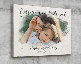 First Mothers Day Gift, Personalized Watercolor Portrait Gift for New Mom, Wall Art Canvas Ready To Hang, 1st Mom Gift