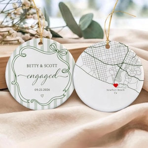 Personalized Engagement Map Ornament, Proposal Location & Date, Engaged Christmas Keepsake