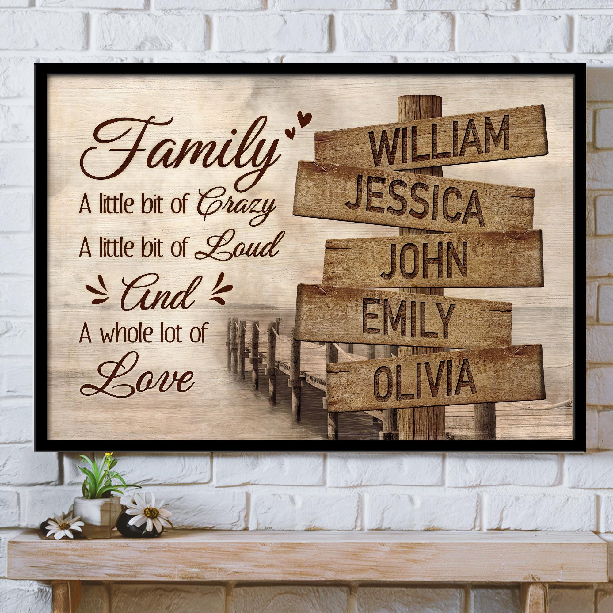 Personalized Family A Little Bit Of Crazy Wall Art Christmas Gift, Custom Street Sign Multi-Names Poster, Family Names Road Sign Wall Art