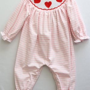 Pink Striped Smocked Heart Romper