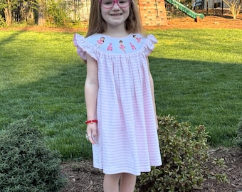 Smocked Cotton Ballerina Flutter Sleeve Dress