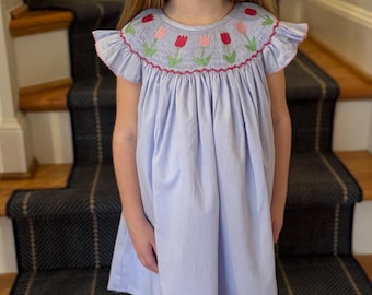 Blue Smocked Tulip Dress
