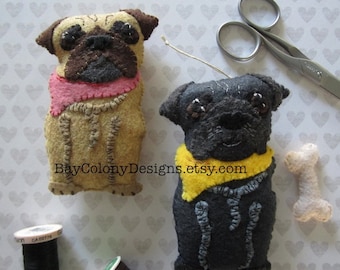 INSTANT DOWNLOAD Felt Ornament Sewing Pattern-- Precious Pug (121115)