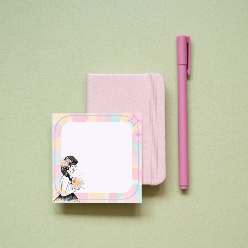 Floral Memo Pad, Printable Notepad, Square Notepad, Flower Girl Memo Sheets , Floral Sticky ...