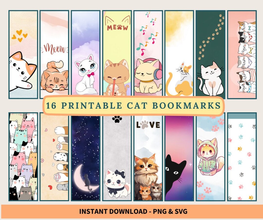 16 Printable Bookmarks, Cats Bookmark, Pastel Color Bookmark, Fashion ...