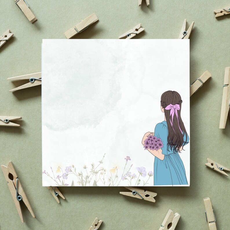 Floral Memo Pad, Printable Notepad, Square Notepad, Flower Girl Memo Sheets , Floral Sticky ...