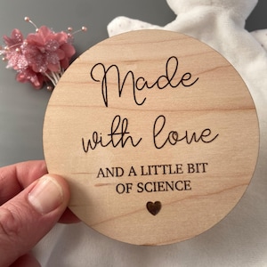 IVF Disk Made From Love and Science Wooden Plaque, Wood Veneer Baby Name Sign, Birth Announcement Sign, Baby Arrival Sign, IVF Gift