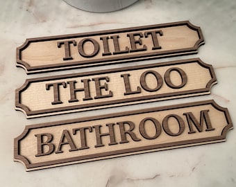 Personalised Wooden Bathroom Door Sign, Oak & Maple Veneer, Toilet door plaque, Restroom, The Loo, No Poo Loo, Laundry, Male Female Sign