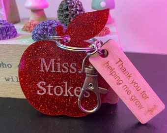 Personalised Teacher Keychain - Teacher Name Keyring, Teacher Apple Keychain, Custom Teacher Appreciation Gift, End Of Year Teacher Gift