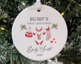 Personalised Bump’s First Christmas Ornament, Expecting Parents Christmas Gift, Pregnancy Keepsake, Baby Name & Due Date Decoration