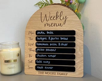 Personalised Weekly Menu Planner With Family Name, Meal Planner, Wipeable and Editable Menu Board, Weekly Food Plan, Family Planner Board