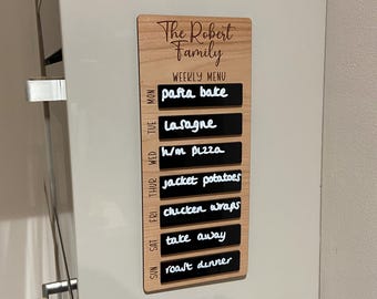 Personalised Mini Weekly Planner With Family Name, Meal Planner Menu, Wipeable, Kitchen Planner Board, Fridge Weekly Menu Board, Magnetic